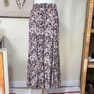 Vintage 90s Floral Crinkle Maxi Skirt Grandma Cottage Prairie Fairy Garden S